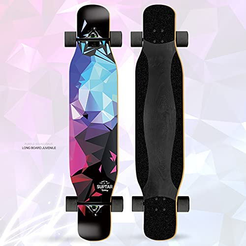 Longboards Kinder 47 Zoll Fancy Street Dance Board Old School Pinsel Street Anfänger Skateboards,Mädchen Jungen Erwachsene Profis Vintage Surfing Special Edition Skate Board,Lila