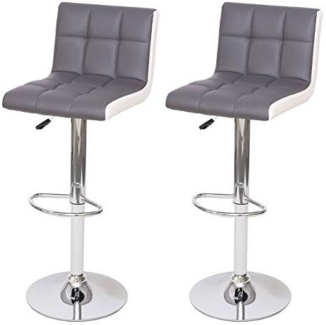 Mendler 2er-Set Barhocker HWC-G87, Tresenhocker Barstuhl, höhenverstellbar - Kunstleder grau-weiß, Chromfuß