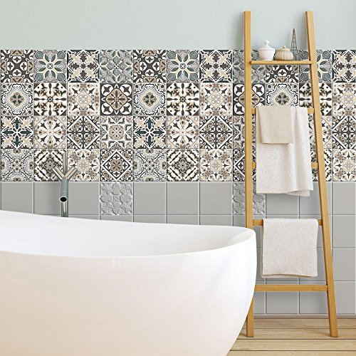 RE-COVERTILES - Pegatinas Azulejos Cocina y Baño Stickers de PVC Impermeables Antiarañazos Decoración de Pared Baldosas Peel and Stick - Modelo 10 Pzas 20x20 cm PS00025 Made in Italy