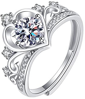 ZAGZIG Anillos de moissanita de Plata de Ley 925 de 1 CT, Corona, Anillo de corazón de Amor, joyería clásica para Mujer, Regalo de propuesta de declaración para Fiesta de Boda