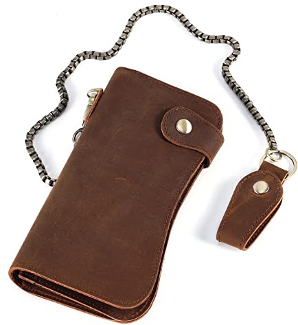 JOYIR Vintage Crazy Horse Leather Wallet for Men with Detachable Chain, RFID Blocking Biker Long Wallet Holds Phone, Cash & 14+ Cards, Brown Motorcycle Rfid Wallet