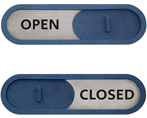 GEEKBEAR Cartello aperto chiuso a scorrimento (blu) – Indicatore per porta scorrevole con testo in grassetto chiaro – cartello aperto chiuso per vetrine, ufficio, negozio, studio privato e cliniche