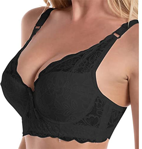 Minetom Damen Push Up BH mit Blumen Spitze Schalen Bügel BH Gepolstert Unterwäsch Bustier Dessous Top Schwarz 95B