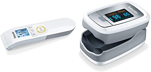 Beurer FT 95 Thermomètre médical infrarouge, Bluetooth et application dédiée & PO 30 - Oxymètre de pouls digital pour la mesure de la saturation en oxygène, 61 x 36 x 32 mm, 57 gr, blanc et argent