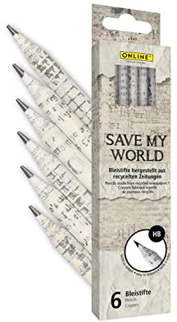 ONLINE Bleistifte aus recyceltem Zeitungspapier, Vorteilspack 6x umweltfreundliche Bleistifte Set HB, Stifte-Set zum Zeichnen, Malen, Skizzieren