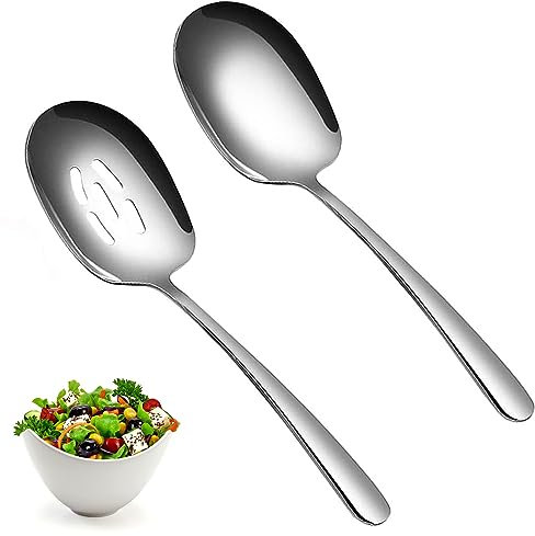 Cucchiai da Portata e Cucchiai Scanalati, 2 Pezzi Cucchiai da Portata Grandi, Cucchiai da Portata con Manici Lunghi, Acciaio Avanzato Cucchiai da Servizio per Banchetti a Buffet e Famiglia 25cm