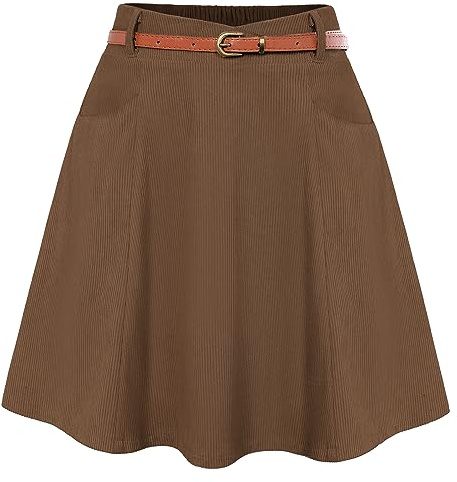 Belle Poque Plus Größe Frauen A-Linie Minirock Basic Solid Farbe vielseitig Swing Party Rock Braun BP0828-02 2XL