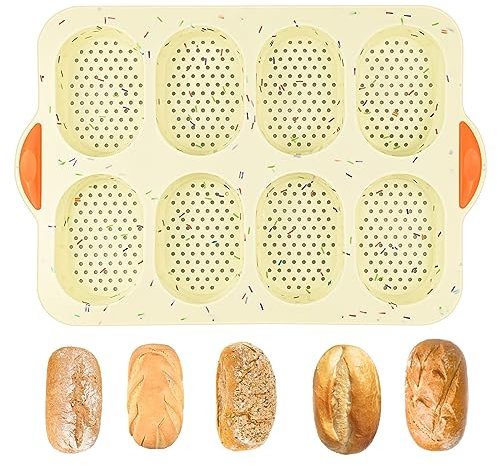 Backform Brötchen, Brötchen Backform Silikon mit Ölpinsel Brötchenbackformen Mini Baguette Backblech Antihaft Baguetteform Silikonformen 8 Einheiten Backen Brot Crisping Tray - Farbe