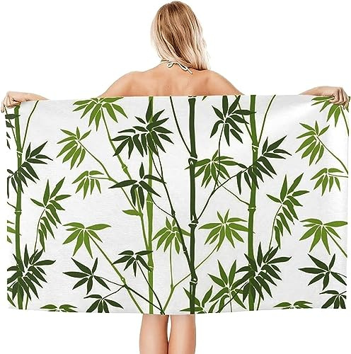 Bamboo Beach Towel, Green Bamboo Beach Towels for Adults Kids Microfibre Travel Towel, Quick Dry Sand Free Lightweight Pool Towel for Swim, Bath, Travel Beach Towel 90x180