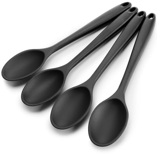 VGOODALL 4PCS Large Silicone Spoons, Nonstick Heat Resistant Spoons Black Kitchen Cooking Spoon for Mixing Cooking Baking Stirring