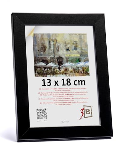 3-B Bilderrahmen HIT - Schwarz - 13x18 cm - Holzrahmen, Fotorahmen, Portraitrahmen mit Acrylglas