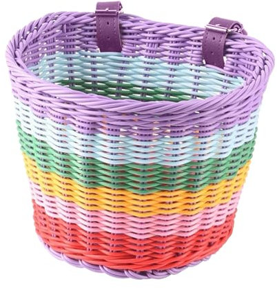 Kids Bicycle Basket Rainbow Bike Basket Cute Bicycle Handlebar Basket Cycling Baskets Front Basket with Straps Bike Accessories for Boys Girls Bicycle Trike Scooter Balance Bike