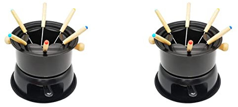 TsoLay Juego de 2 mini cacerolas de acero inoxidable para fondue, fondue de queso, chocolate, fondue, 12 tenedores, olla extraíble, derrite salsa de dulzura, buceo