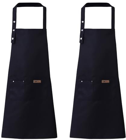 Rongxze 2 Pezzi Grembiule da Cucina Impermeabile Nero con 2 Tasche, Unisex Regolabile per Cucina, Cameriere, Cucinare, Barbecue, Pittura