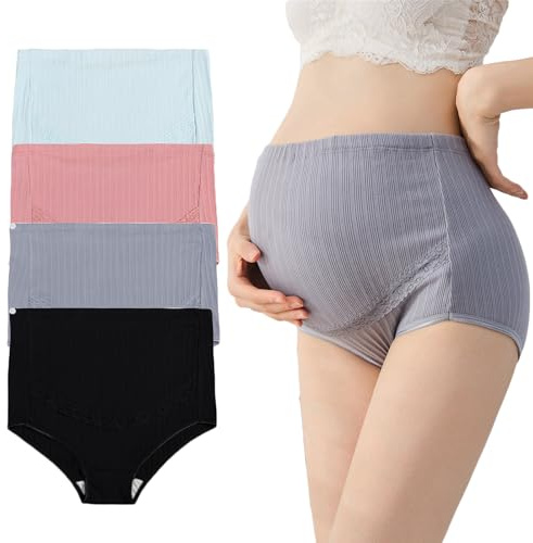 AUTUCAU Biancheria intima premaman in cotone a vita alta regolabile gravidanza senza cuciture morbide mutandine hipster sopra il pancione confezione da 4, Grigio+nero+azzurro+corallo(4 pezzi), Grande