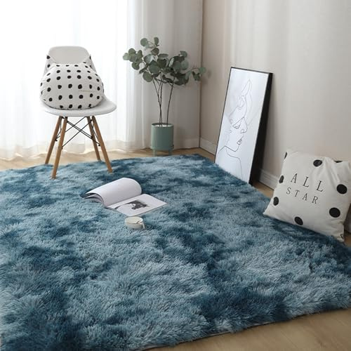 YUANWAN Hochflor Teppich Wohnzimmer 70 x 300 cm Waschbar Und rutschfest Moderner Wohnzimmer Teppich Hochflor Flauschig Teppich für Schlafzimmer, Wohnzimmer, Blau