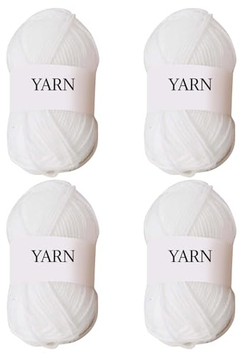 ACESOME 4Pcs Milk Cotton Yarn, Soft Knitting Yarn 4 Balls for Crochet Knitting, 4 Ply Yarn 25 Gram Ball Soft and Warm, Garments hat Shoes Socks Scarf Toy Blankets Making, Pure White