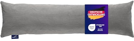 Traumnacht Seitenschläferkissen aus gemütlichem Cord-Bezug, steingrau, 1.300 Gramm Füllgewicht mit Reißverschluss, 40 x 145 cm, waschbar, entwickelt in Deutschland