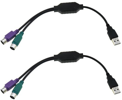 LUORNG 2PCS 30cm Cable Length Black USB to PS2 Adapter Cable Two in One with Chip USB to PS2 Adapter for Keyboard and Mouse