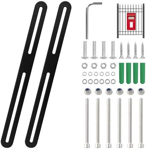 NewZC 2 Set di Fissaggio per Cassetta Postale per Recinzione Accessori 280 x 24mm Acciaio Inox Connettori Piani Regolabili per Cassetta Lettere Recinzioni o Riparazione Fissaggio Mobili - Nero