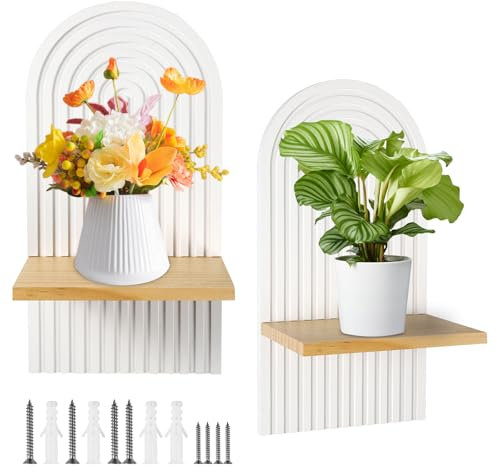 Omtofo 2 Stück Wandregal Holz Boho Wanddeko, Wandregal Weiß, Boho Regenbogen Holz Dekoratives Kinderzimmer Wanddekoration für Büro, Badezimmer, Wohnzimmer, Schlafzimmer, Küche