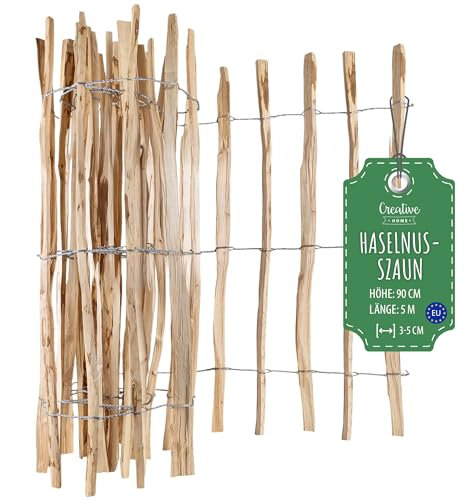 Creative Home Clôture en Bois de Noisetier de 90 cm de haut et 5 m de long | Cloture en Rouleau | Espacement des Lattes 3-5 cm | Clôture de Jardin | Bordure de Pelouse, Bordure de Parterre de Fleurs