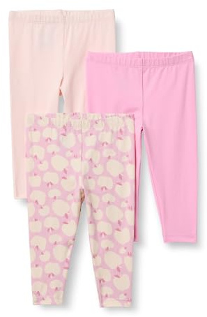 Amazon Essentials Unisex Babies' High Rise Cotton Stretch Leggings, Pack of 3, Pink/Apples, 3T