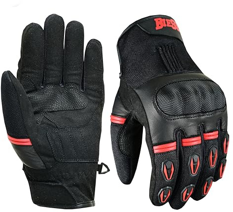 BI ESSE Guanti Moto Uomo Donna–Guanti da Motocicletta Estivi Traspiranti con Protezione Nocche, Touchscreen,Antiscivolo,Guanti per Scooter,Ciclismo,Touring,Fuoristrada,Guida Sicura (Nero Rosso, S)