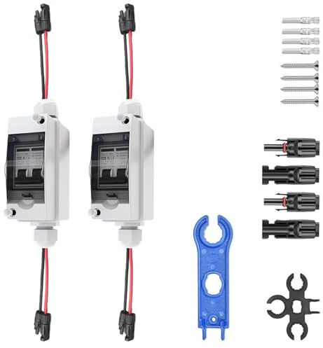2 StüCk DC Trennschalter PV Anlage, Solar Trennschalter 2P/500v/32a/Ip65 | Wasserdicht Trennschalter Für Solar PV Anlage, 260mm Kabel , DC Trennschalter Mit Leitungsschutzschalter Für PV-Anlagen