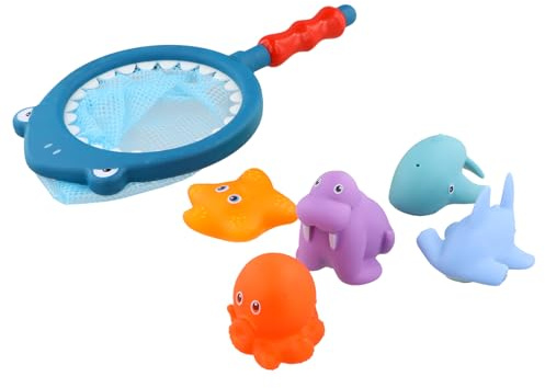 Ziyonix 7 Pièces Jouets de Bain pour Bébé, Jouets Aquatiques avec Filet de Pêche pour Enfant, Jouet Animaux de Mer Flottants pour Douche et Natation pour Garçon Fille