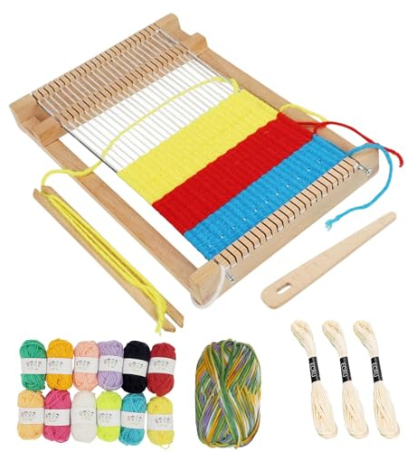ZhongShuang Webrahmen Für Kinder,Holz Webstuhl Set für Kinder geeigneter Webstuhl Abmessungen 29 X 19cm，ein Perfekter Schulwebrahmen Schüler Und Anfänger Enthält Genug Garn Zum Stricken