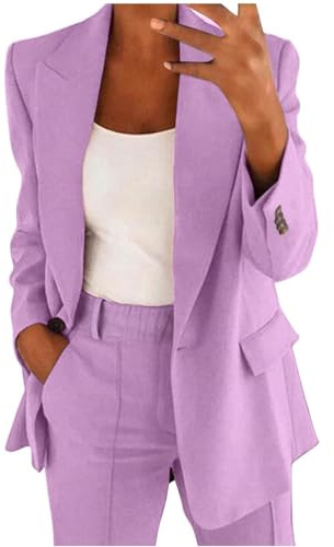 Generisch Ensemble 2 pièces à revers pour femme - Pour le bureau et les affaires - Manches longues - Veste formelle - Pantalon fin et ample