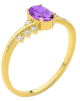 JTC LTD Oval ametist och labbodlad diamantring för kvinnor | Elegant februari månadssten ring | 925 silver, 9K/18K guld och platina | 0,50 ct – 1,00 ct ametist med 0,10 ct D/VS labdiamanter, Size