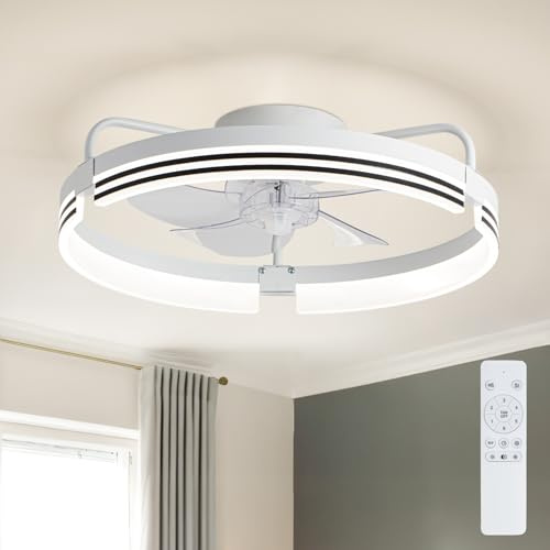 LMiSQ Lampadario con Ventilatore da Soffitto 3 Colori Dimmerabile 6 Velocità Reversibile Ventilatore da Soffitto Timer Memoria Tipo Split Plafoniera con Ventilatore per Cucina o Camera da Letto Bianco