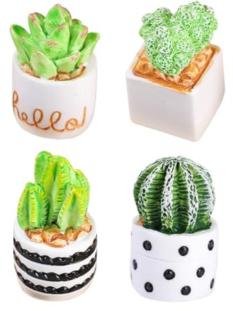 HEATSHAKING 4 Piezas Mini Cactus Artificial con Macetas Bonsái Falso Decorativo para Hogar Oficina Plantas Suculentas Mini Tiesto para Mesa Interior