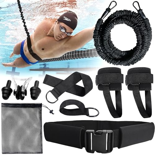 SERIONR Cintura da Nuoto per Piscina,Cintura per Allenamento di Nuoto,Elastico Nuoto Statico Piscina 2,5 m-7,5 m,Guinzaglio di Resistenza Regolabile per Swim Training per Adulti e Bambini