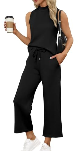 Desol tvådelad joggingdräkt dam fritid träningsoverall sommarkläder tracksuit ärmlös ledig hemmadräkt joggingbyxor träningsoveraller med fickor