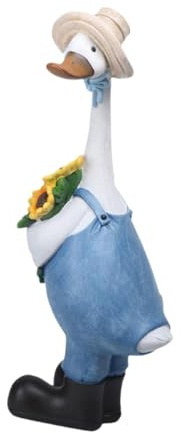 Ronyme Statue de Canard deJardin en Résine, Décoration Extérieure Moderne Blanche, Figurine Animale avec Panier Fleurs, Sculpture Humoristique pour Terrasse, Cour ou Pelouse, 30cm, Canard Mâle