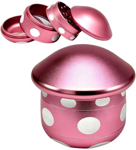 NAVESO Herb Grinder,2.48”Mushroom Shaped Pink Metal Grinder with Pollen Screen, 25 Grinding Teeth Metal Herbal Grinders,4 Layers Grinder for Weed,Dry Herbs & Spices