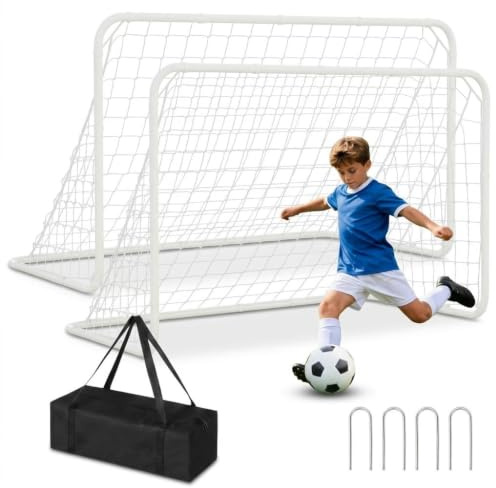 Virimolo fussballtore für Garten,2er Set,182x121cm weiß Erdösen Tragetasche Garten Outdoor