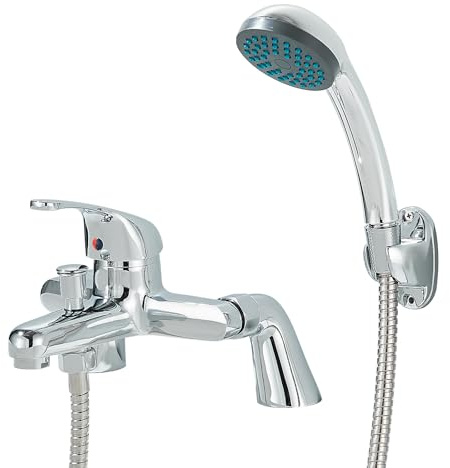 HARNART Chrom Bath Mixer Taps Waterfall with Handheld Shower Head | Bathroom Bathtub Tap with Shower Attachment Deck Mount Chrome Brass Tub Taps Monobloc Dual Lever