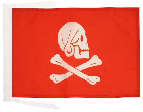 AZ FLAG Drapeau Pirate Henry Avery Rouge 45x30 cm Cordelettes | Usage intérieur et extérieur Drapeau décoratif corsaire coutures doubles et bords renforcés polyester 100D