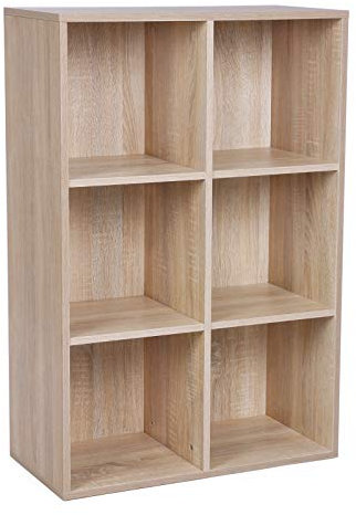 VASAGLE Bücherschrank, Bücherregal, mit 6 Fächern, Büroregal, Würfelregal, Standregal, für Wohnzimmer, Schlafzimmer, Büro, Kinderzimmer, eichenfarben LBC203H