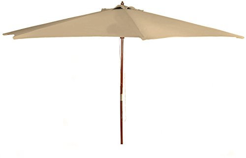 Spetebo Holz Sonnenschirm 3m natur - Gartenschirm mit Seilzug - Marktschirm Schirm 300cm