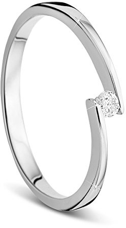 OROVI Ring für Damen Verlobungsring Gold Solitärring Diamantring 9 Karat (375) Brillanten 0.05crt Weißgold Ring mit Diamanten Ring Handgemacht in Italien