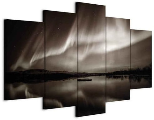 murando - Leinwandbild Nordlicht Island Nacht, 200x100 cm, 5-teilig, modern | Hochwertige Leinwand, sofort aufhängbar, ideal fürs Wohn- oder Schlafzimmer, wasserfest und lichtecht, langlebig, stilvoll
