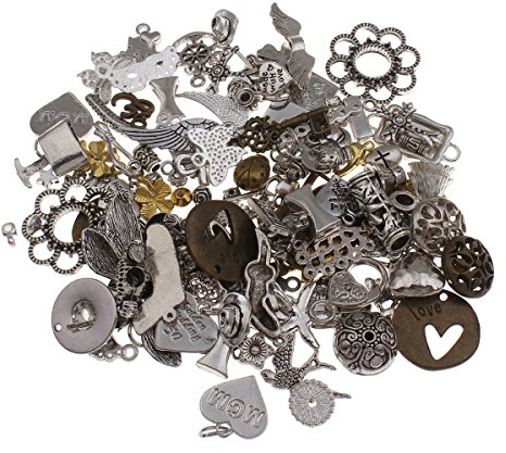 Perlin Metall Anhänger Mix 200g Verbinder Zwischenteile Metallperlen für Halskette Charm Mischung Mix Bunt Silber Gold von Vintageparts, DIY-Schmuck Fassung Medaillons Anhänger Ketten