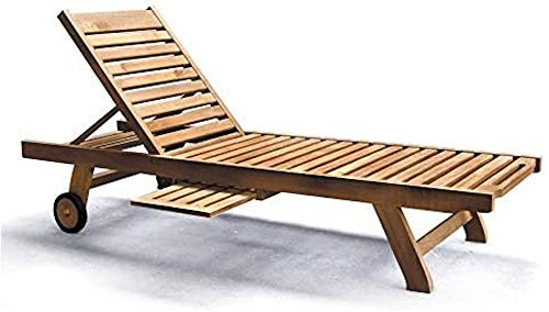 Jati Wooden Reclining Garden Sun Lounger - Teak | Wheels | Retractable Tray | Multi-Position Backrest