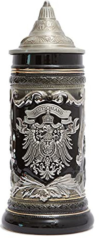 HAUCOZE Bierkrug mit Deckel Bierseidel Steinkrüge Deutschland Zinnwappen Beer Stein Mug für Vater Männer Geburtstag Geschenk 0.6Liter