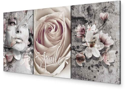 murando - Wandbilder Set 3 tlg Wanddeko Collage 3er 180x90 cm (je 60x90 cm) – Leinwandbild für Wohnzimmer und Schlafzimmer - Frauen Blumen Menschen Natur Pflanzen b-C-0341-b-e